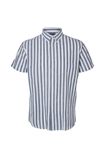 Reg New Linen Shirt SS Stripe Sky Captain