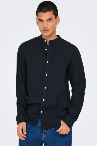 CAIDEN LS SOLID LINEN MAO SHIRT Black