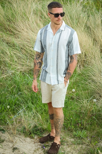 Caiden SS Stripe Linen Resort Shirt Cloud Dancer