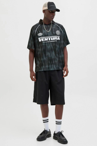 Retreat AOP Mesh Open Collar Polo SS Black