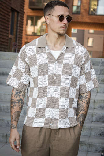 Athletico Loose Fit Crochet Polo Shirt SS Desert Taupe