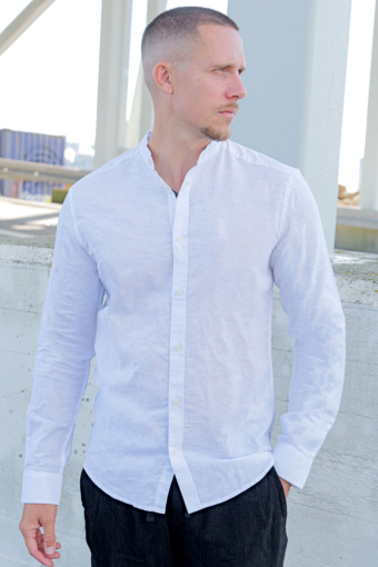 ONSCAIDEN LS SOLID LINEN MAO SHIRT NOOS White