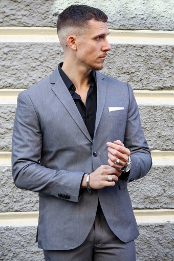 Premium Franco Slim Fit Kostym Light Grey Melange