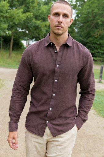 Caiden LS Linen Shirt Coffee Bean Peppercorn