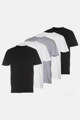 T-shirt 5-Pack Black/White/Light Grey Melange