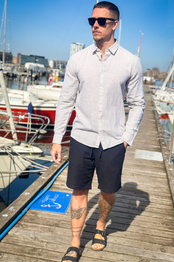 Caiden LS Stripe Linen Shirt Chinchilla