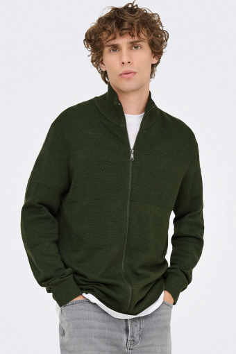 Malik Regular Zip Cardigan Knit  Olive Night