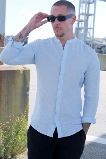 Caiden LS Linen Mao Shirt Cashmere Blue