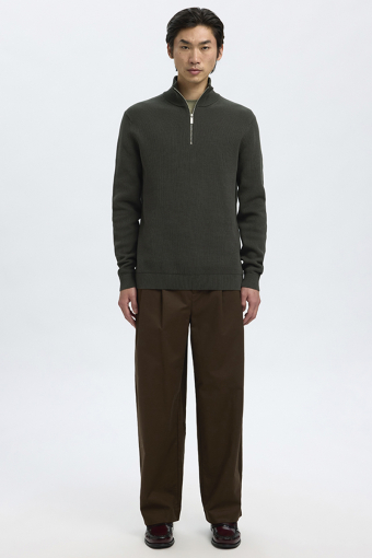 Dane LS Structure Knit Kalf Zip Deep Forest