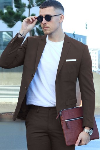 Premium Franco Slim Fit Kostym Black Coffee