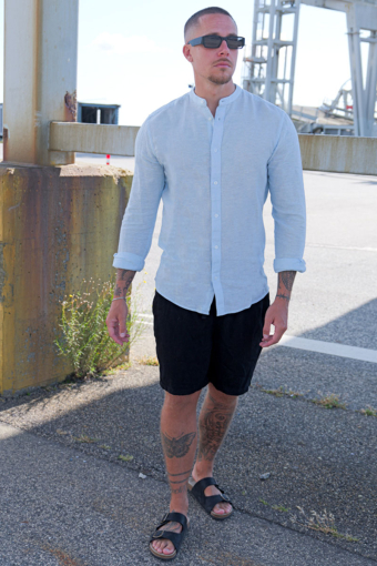 Caiden LS Linen Mao Shirt Cashmere Blue