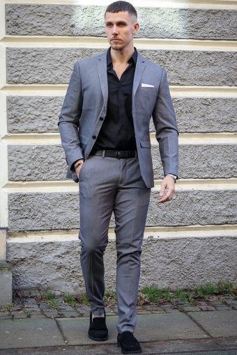 Premium Franco Slim Fit Kostym Light Grey Melange