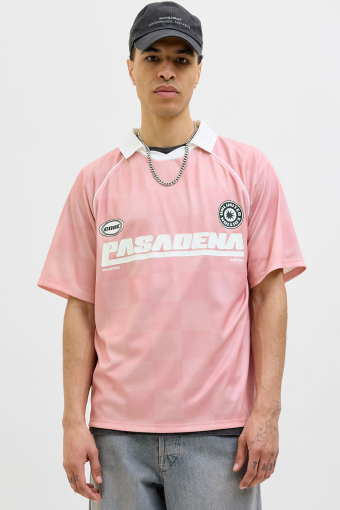 Retreat AOP Mesh Open Collar Polo SS Pink Icing