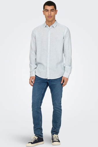 Caiden LS Stripe Linen Shirt Cashmere Blue