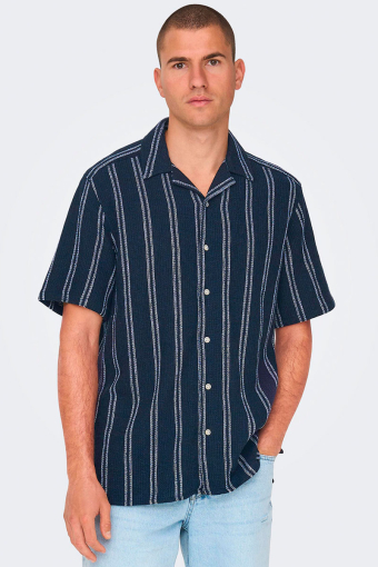 Trev Reg Structure Stripe SS Shirt Dark Navy