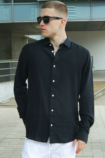Caiden LS Linen Shirt Black