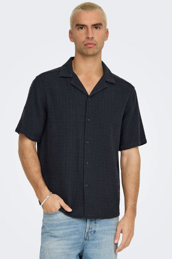 Latham Resort Linen Structure Shirt Dark Navy
