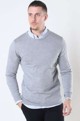 Merino Wool Crew Sticka Light Grey Mel