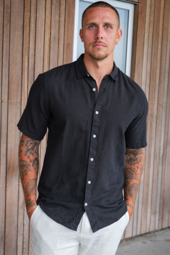 Caiden SS Linen Shirt Black