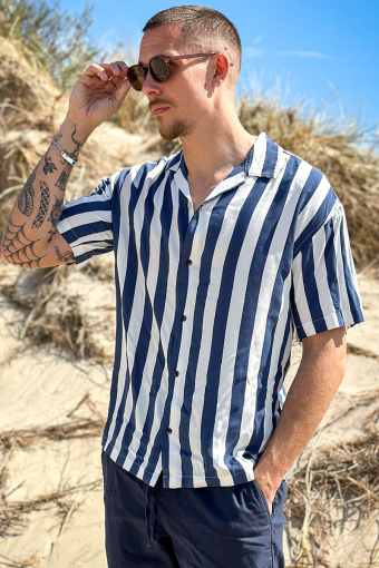 Jeff Resort Stripe Shirt SS Ensign Blue