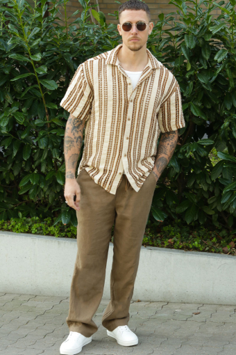 Dani Chrochet Resort SS Shirt Brown Stripe