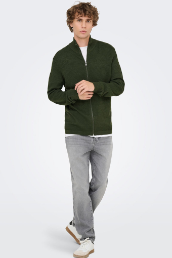Malik Regular Zip Cardigan Knit  Olive Night