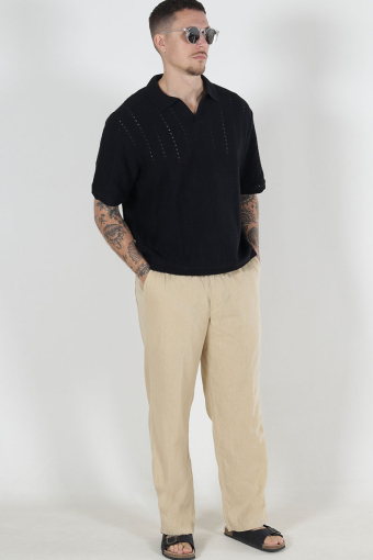 Allan Elsticated Wide Fit Linen Pants Curds & Whey