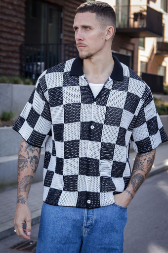 Athletico Loose Fit Crochet Polo Shirt SS Black