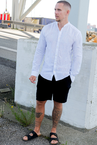 ONSCAIDEN LS SOLID LINEN MAO SHIRT NOOS White