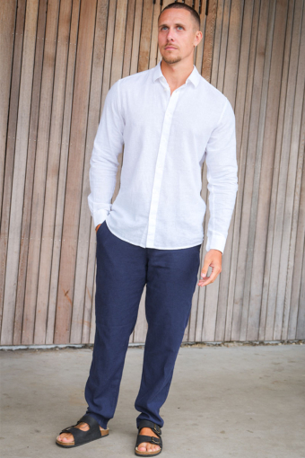 Caiden LS Linen Shirt  White